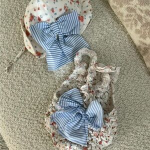 Charming Floral and Striped Kids Swim Hat & Suit